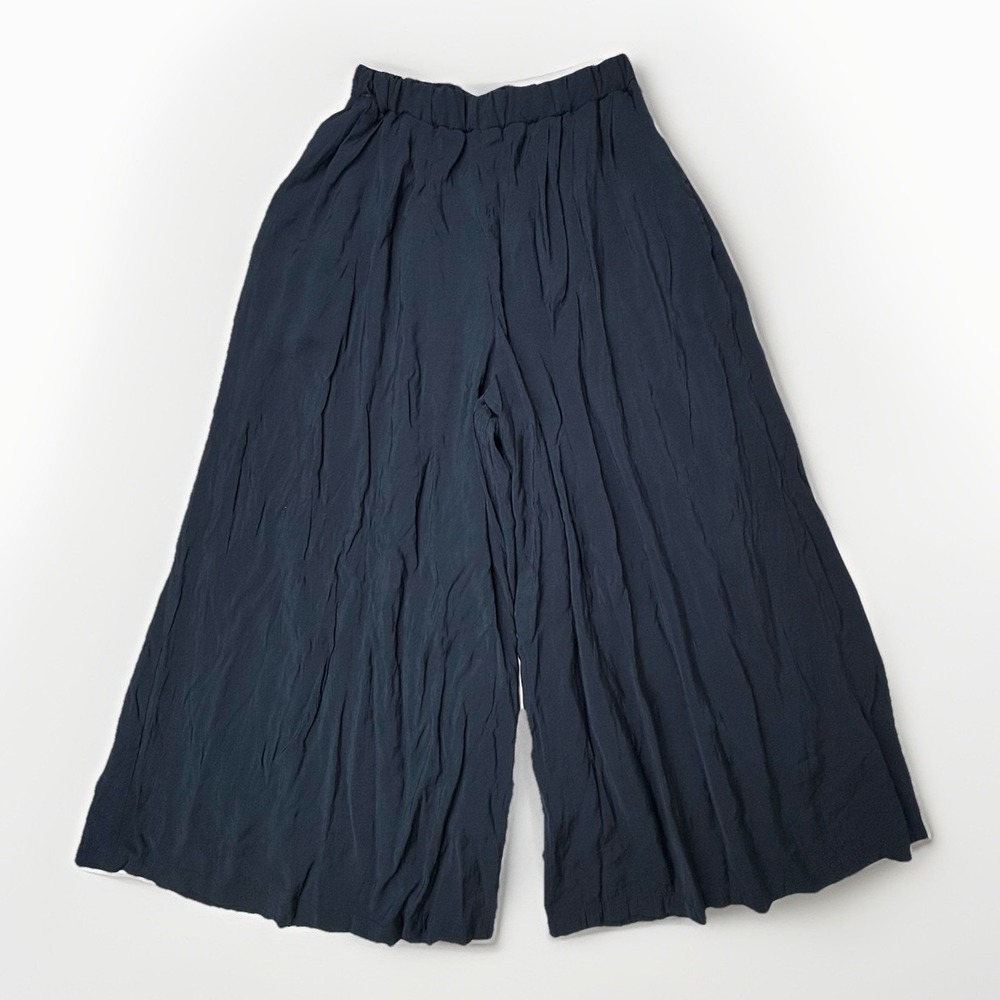 ITEMS URBAN RESEARCH Wide Leg Palazzo Pants Rayon Layered‎ Navy Elastic OSFA EUC